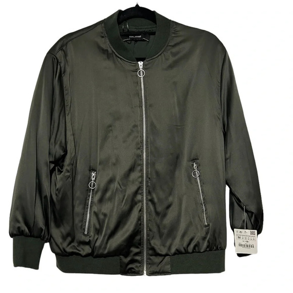 Zara Basic Collection Women Bomber Jacket Dark Green Size Medium - Picture 1 of 6
